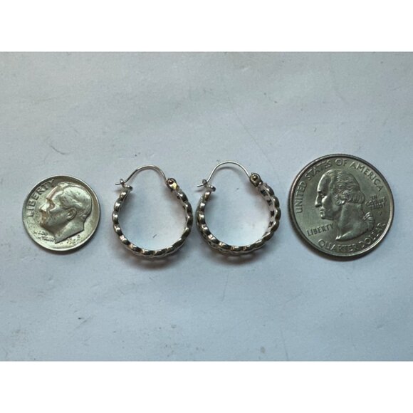 Estate Sterling Silver 925 Hoop Earrings Textured Links Design, 4.1g, Marked - Picture 6 of 8